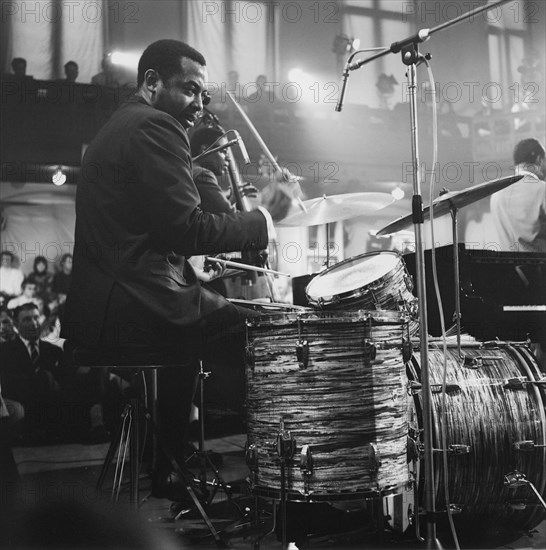 Ben Riley, BBC TV Recording "Jazz Goes to College" Cambridge, 1966. Creator: Brian Foskett.