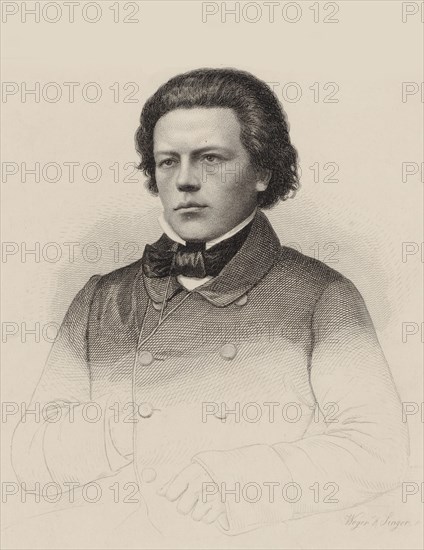 Portrait of the composer Anton Rubinstein (1829-1894), 1850. Creator: Weger, August (1823-1892).