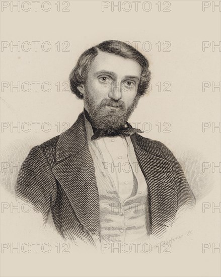 Portrait of the Composer Giuseppe Verdi (1813-1901), c. 1850. Creator: Hüssener, Auguste (1789-1877).