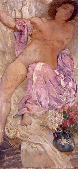 Nude with flowers, 1910. Creator: De Carolis, Adolfo (1874-1928).