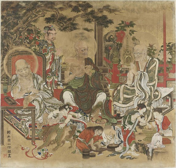 The Sixteen Arhats (Juroku Rakan). Creator: Kazunobu, Kano (1816-1863).