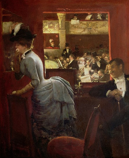 La Baignoire, au théâtre des Variétés (The Theatre Box at the Variety) , 1883. Creator: Béraud, Jean (1849-1936).