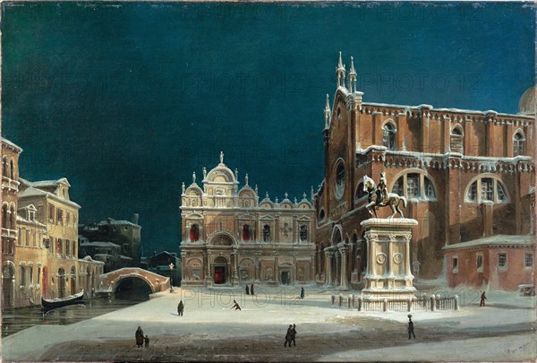 A noctural view of Campo dei Santi Giovanni e Paolo, 1850. Creator: Querena, Luigi (1824-1890).