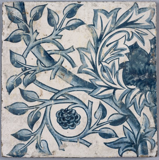 Blue floral motif. Tile, 1870s-1880s. Creator: Morris, William (1834-1896).