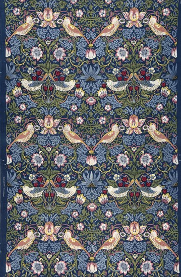 Strawberry Thief. Decorative fabric, 1883. Creator: Morris, William (1834-1896).