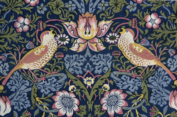 Strawberry Thief. Decorative fabric, 1883. Creator: Morris, William (1834-1896).