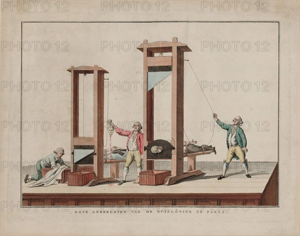 Real depiction of the guillotine at Paris, 1791-1792. Creator: Anonymous.