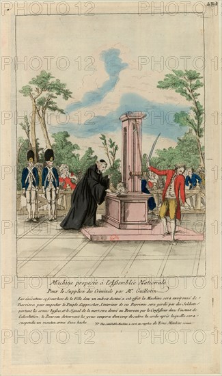 Machine proposée à l'Assemblée nationale pour le supplice des criminels par Mr. Guillotin, c. 1790. Creator: Anonymous.