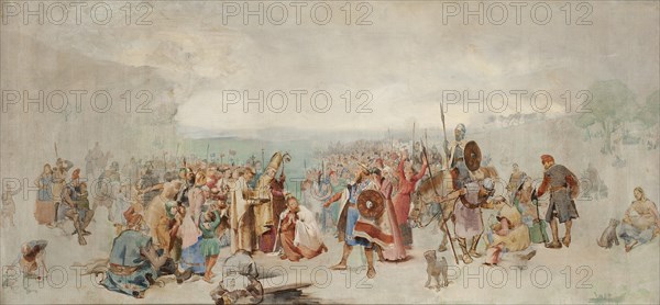 The Baptism of Olof Skötkonung in Husaby by Sigfrid of Sweden. Creator: Kulle, Axel (1846-1908).