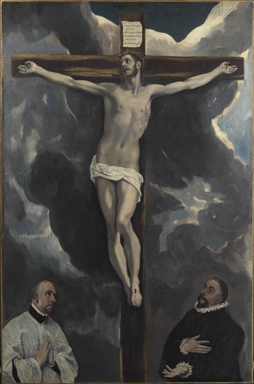 Christ on the Cross adored by two Donor, End of 16th cen.. Creator: El Greco, Dominico (1541-1614).
