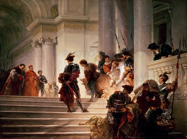 Cesare Borgia leaving the Vatican, 1877. Creator: Gatteri, Giuseppe Lorenzo (1829-1884).