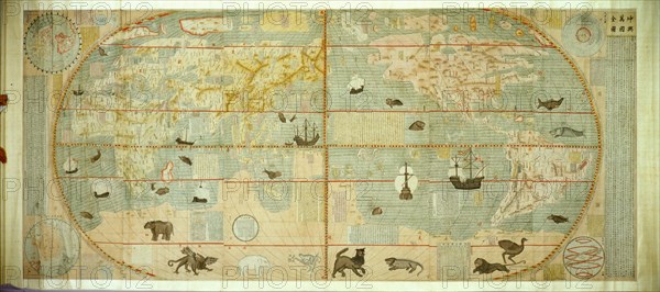 Kunyu Wanguo Quantu (Map of the Myriad Countries of the World), 1602. Creator: Ricci, Matteo (1552-1610).