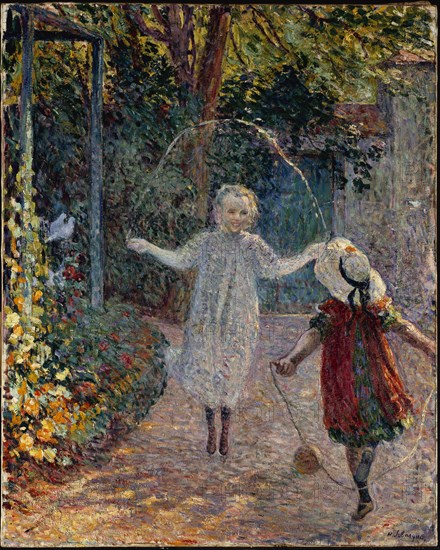 Children jumping rope in garden. Creator: Lebasque, Henri (1865-1937).