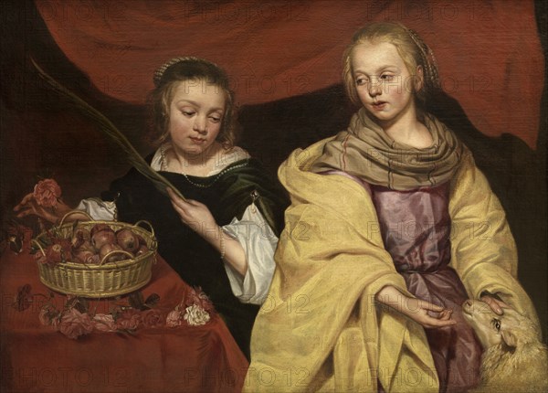 Two Girls as Saint Agnes and Saint Dorothea, c. 1650. Creator: Wautier, Michaelina (c. 1617-1689).