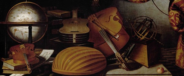 Still Life with Musical Instruments, Globe and Armillary Sphere (Detail), 17th century. Creator: Baschenis, Evaristo (1617-1677).