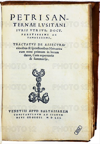 Tractatus de assecurationibus - the first systematic Treatise upon Insurance, 1552. Creator: Historic Object.