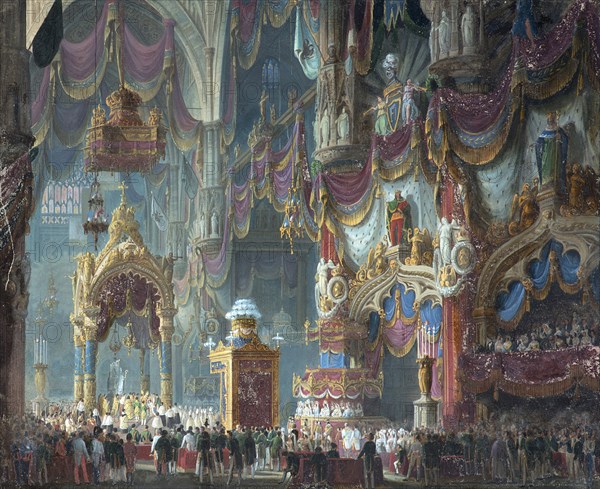 The Coronation of Emperor Ferdinand I of Austria as King of Lombardy-Veneto in the Cathedral of Mila Creator: Sanquirico, Alessandro (1777-1849).