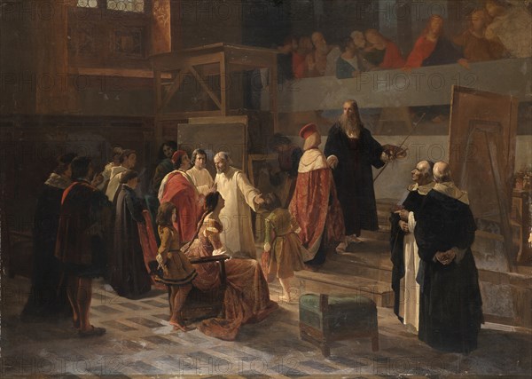 Ludovico il Moro visiting Leonardo da Vinci in the Refectory of the Santa Maria delle Grazie Convent Creator: Cornienti, Cherubino (1816-1860).