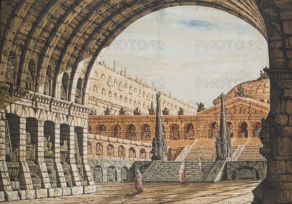 Entrance arch with obelisks. Creator: Basoli, Antonio (1774-1843).