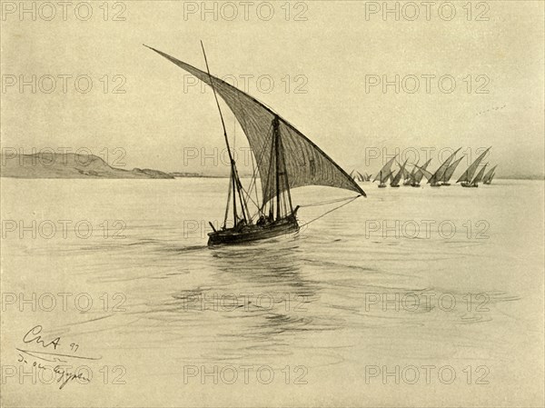 Feluccas on the River Nile, Cairo, Egypt, 1898.  Creator: Christian Wilhelm Allers.