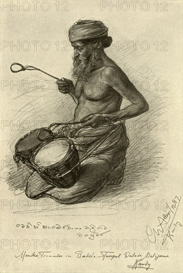 Menika - drummer at the Temple of the Tooth, Kandy, Ceylon, 1898. Creator: Christian Wilhelm Allers.