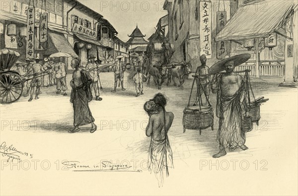 Street scene, Singapore, 1898. Creator: Christian Wilhelm Allers.