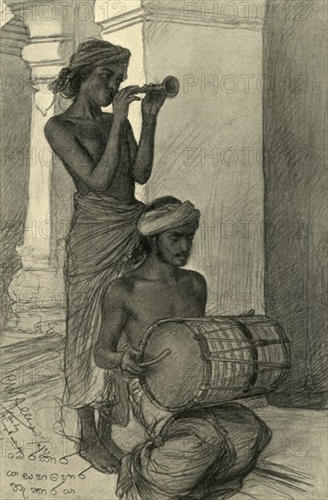 Temple musicians, Kandy, Ceylon, 1898.  Creator: Christian Wilhelm Allers.
