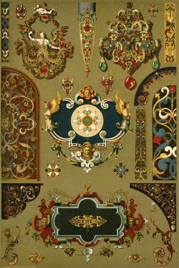 German Renaissance cartouches and works in metal and enamel, (1898). Creator: Unknown.