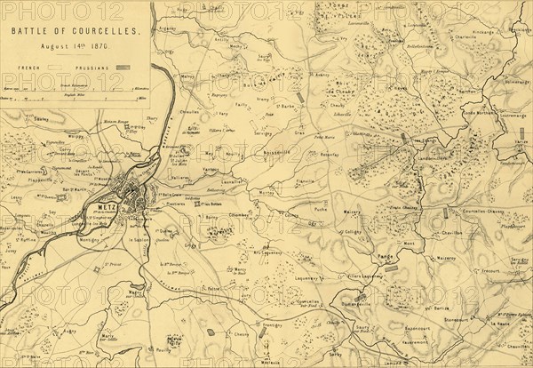 Map of the Battle of Courcelles, 14 August 1870, (c1872).  Creator: R. Walker.