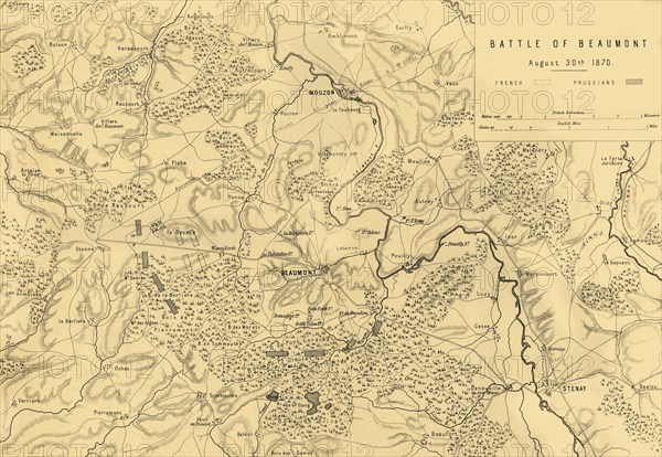 Map of the Battle of Beaumont, 30 August 1870, (c1872).  Creator: R. Walker.
