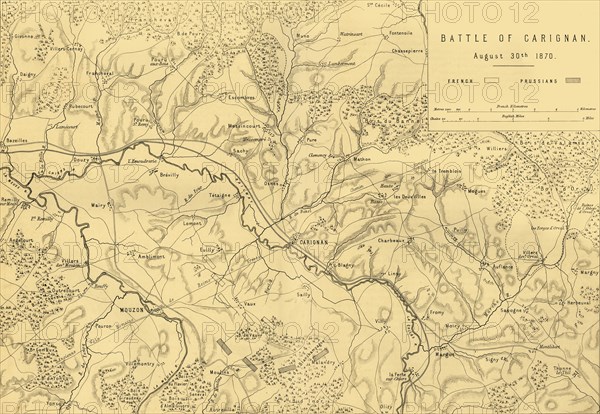 Map of the Battle of Carignan, 30 August 1870, (c1872).  Creator: R. Walker.