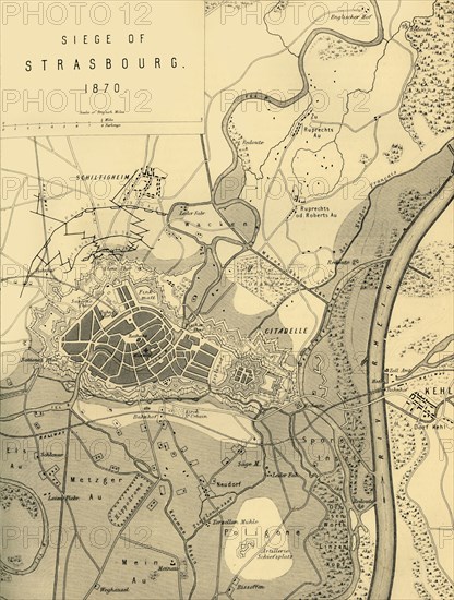 Map of the Siege of Strasbourg, 1870, (c1872). Creator: R. Walker.