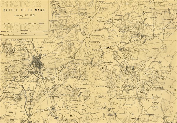 Map of the Battle of Le Mans, 11 January 1871, (c1872).  Creator: R. Walker.