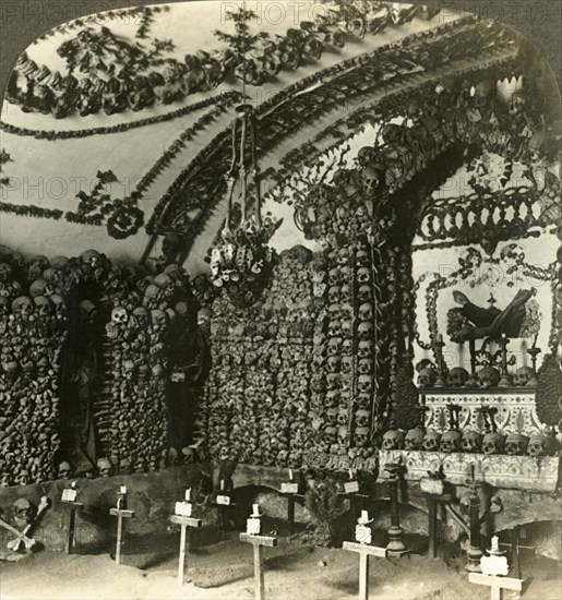 'Chamber in Cappuccini catacombs with earth from Palestine, Rome', c1909. Creator: Unknown.