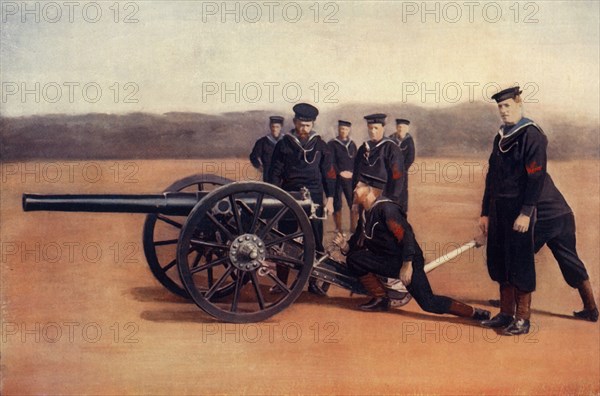 'Sighting A Naval Field Gun', 1900. Creator: Gregory & Co.