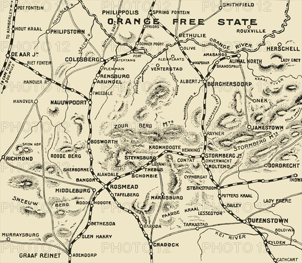 'Map Illustrating the Operations on the South of the Orange River', 1900. Creator: Unknown.