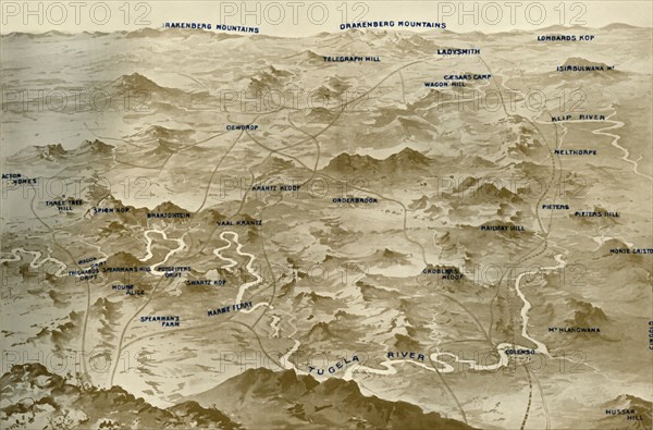 'Bird's-Eye View of the Country Covered by General Buller's Operations for the Relief of Ladysmith', Creator: Russell & Sons.