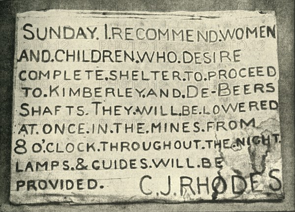 'Placard Erected by Mr. Rhodes', 1900. Creator: Hancox.