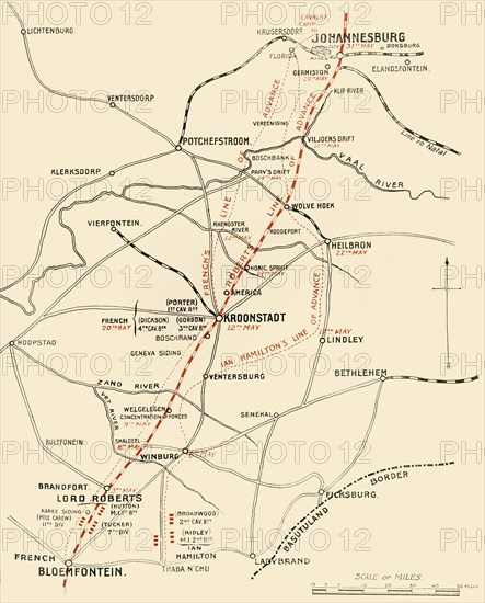 'Map Showing the Lines of Advance from Bloemfontein to Pretoria', 1901. Creator: Unknown.