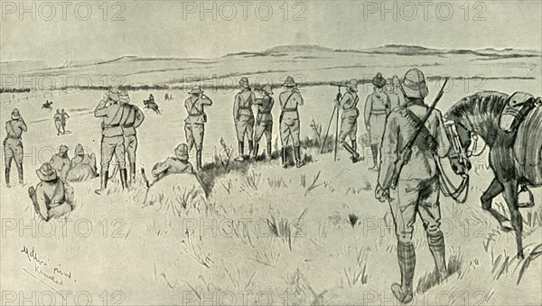 'Lord Roberts and His Staff Watching the Boer's Retreat from Zand River; General French in Pursuit o Creator: Melton Prior.