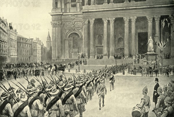 'Return of the City Imperial Volunteers: Arrival at St. Paul's Cathedral', 1901. Creators: Frank Dadd, Stephen T Dadd.