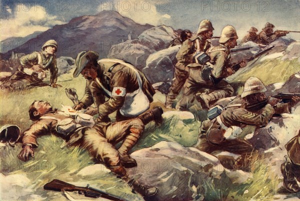 'A Non-Combatant Hero - An Army Doctor at Work in the Firing Line', 1902. Creator: Unknown.
