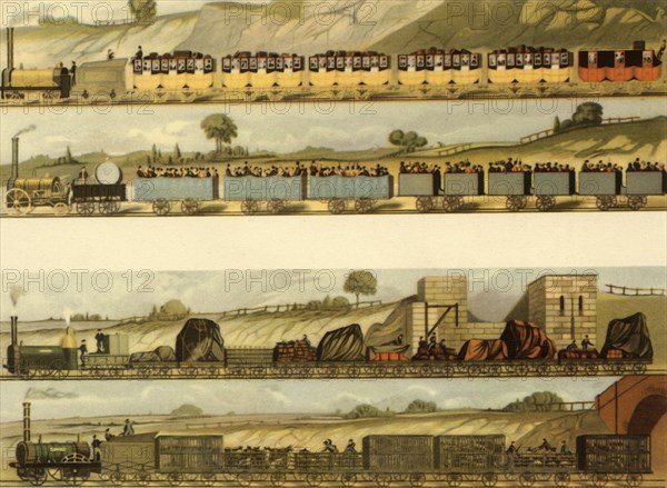 'Travelling on the Liverpool and Machester Railway', 1831, (1945). Creator: SG Hughes.