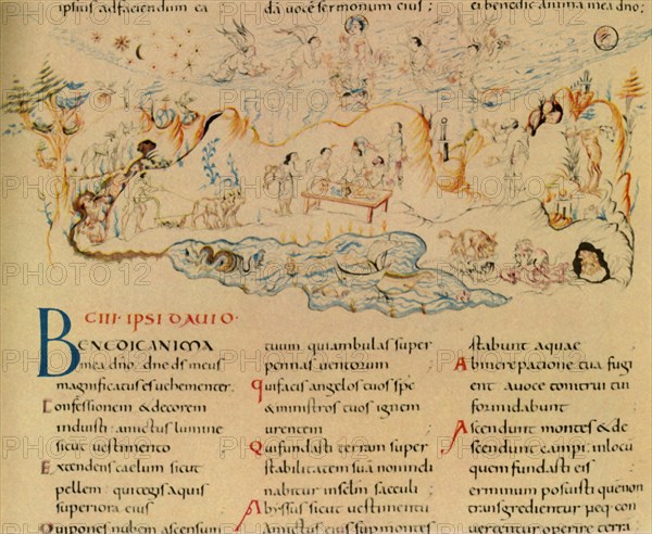 Illustration and part of the text of Psalm 103, c1000-1050, (1947). Creator: Unknown.