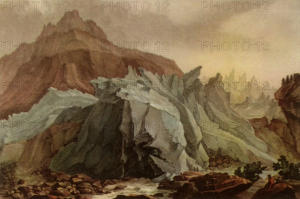 'The Lütschinen Issuing from the Lower Grindelwald Glacier', 1782-1785, (1946). Creator: Charles-Melchior Descourtis.