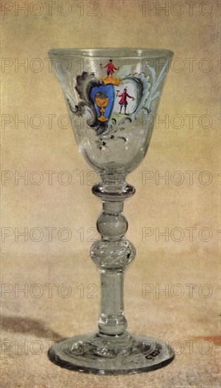 Wineglass painted by William Beilby, mid 18th century, (1946). Creator: Unknown.