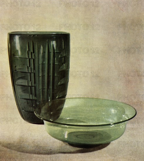 Glass vase and bowl designed by Keith Murray, c1946. Creator: Unknown.