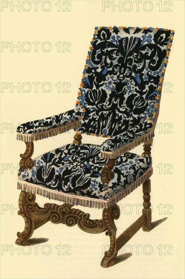 17th century chair with raised velvet fabric, 1836, (1946). Creator: Henry Shaw.