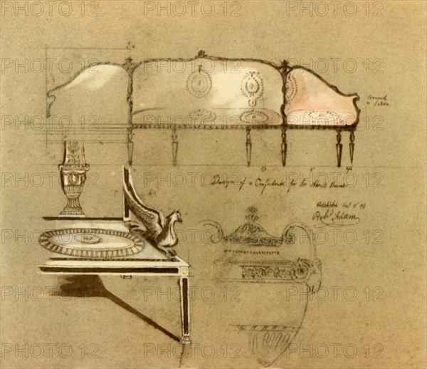 Design for a sofa, 1777, (1946). Creator: Robert Adam.