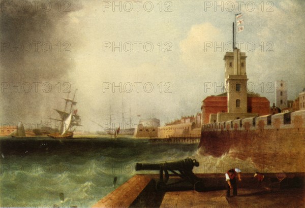 'High tide below the Battery, Portsmouth Harbour', 1846, (1942).  Creator: John Lynn.